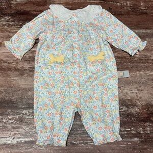 Dave & Bella | EUC Floral Kids Onesie Romper Pockets Yellow Bows, 6 Months